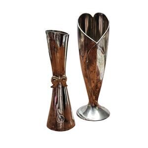 2 Silver Bud Vase Heart Shaped International Silver Company Gold Bow Davco
